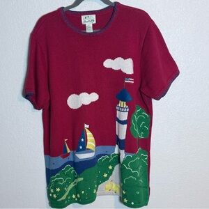 The Quacker Factory By the Sea Shore Crew Sweater Ducks Lighthouse Size 1X